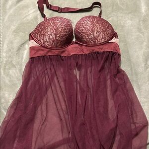 Burgundy Lace Babydoll Lingerie